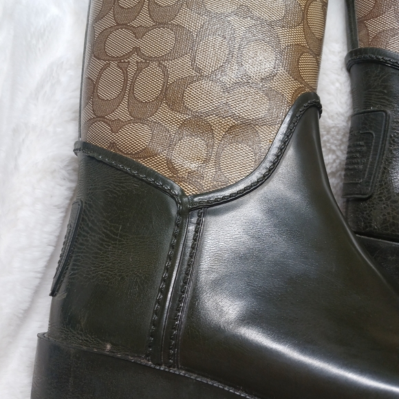 Coach Tristee Signature Tall Rain Boots Lace Back Brown Black Women's Size 8B - Picture 5 of 12